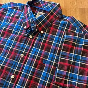 Cinch Mens Large Plaid Short Sleeve Button Shirt Blue Pink Western Cowboy Cotton